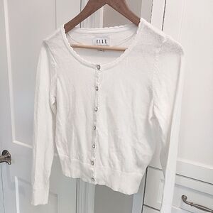 ELLE Cardigan Scalloped Neckline White